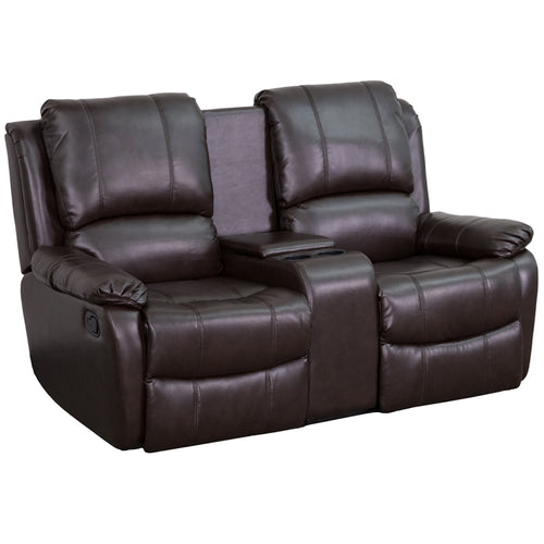 Flash Furniture Allure Series 2-Seat Reclining Pillow Back Brown LeatherSoft