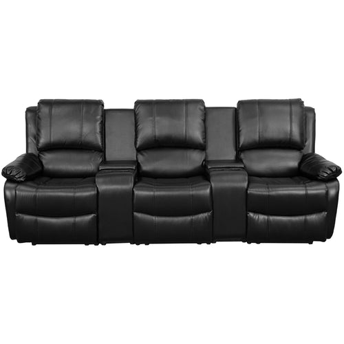 Flash Furniture Allure Series 3-Seat Reclining Pillow Back Black LeatherSoft