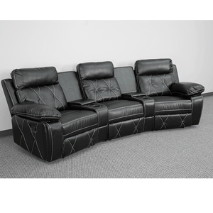 Flash Furniture Reel Comfort Series 3-Seat Curved Reclining Black LeatherSoft