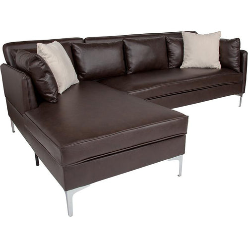 Flash Furniture Back Bay Upholstered  Sectional in Brown LeatherSoft