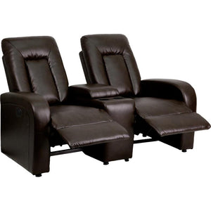 Flash Furniture Eclipse Series 2-Seat Push Button Motorized Reclining Brown LeatherSoft
