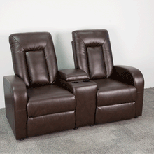 Load image into Gallery viewer, Flash Furniture Eclipse Series 2-Seat Push Button Motorized Reclining Brown LeatherSoft