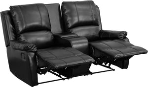 Flash Furniture Allure Series 2-Seat Reclining Pillow Back Black LeatherSoft