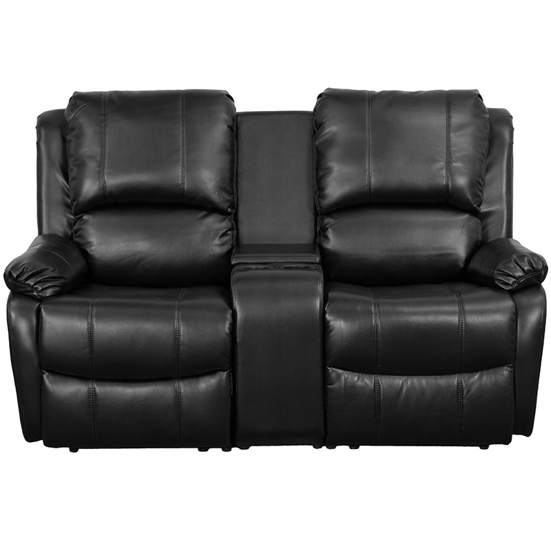Flash Furniture Allure Series 2-Seat Reclining Pillow Back Black LeatherSoft