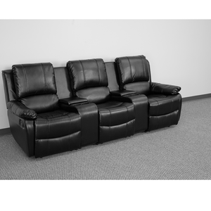 Flash Furniture Allure Series 3-Seat Reclining Pillow Back Black LeatherSoft