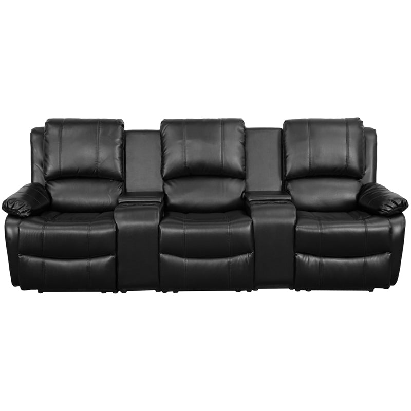 Flash Furniture Allure Series 3-Seat Reclining Pillow Back Black LeatherSoft