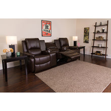 Load image into Gallery viewer, Flash Furniture Allure Series 3-Seat Reclining Pillow Back Brown LeatherSoft