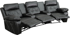 Flash Furniture Reel Comfort Series 3-Seat Curved Reclining Black LeatherSoft
