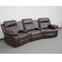 Load image into Gallery viewer, Flash Furniture Reel Comfort Series 3-Seat Curved Reclining Brown LeatherSoft