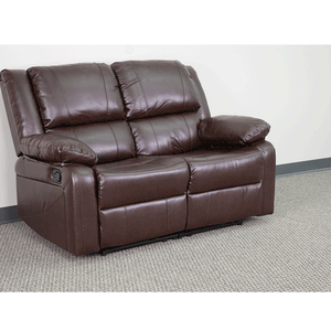 Flash Furniture Harmony Series Brown Leather Soft Loveseat with Two Built-In Recliners
