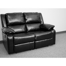 Load image into Gallery viewer, Flash Furniture Harmony Series Black Leather Soft Loveseat with Two Built-In Recliners