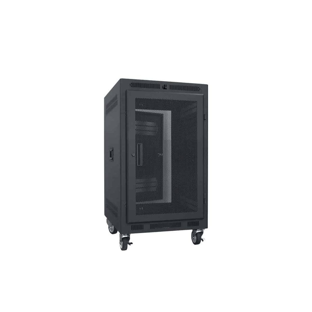 Lowell Mfg Equipment Rack-Portable-14U, 22in Deep, With Fully Vented Door
