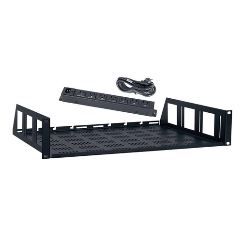 Lowell Mfg Bundle: Vented Rack Utility Shelf-1Ux10D + 15A Power Strip-7outlets